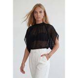 Trend Alaçatı Stili Kadın Siyah Dik Yaka Bağlamalı Drape Detaylı Şifon Bluz Alc-X15480
