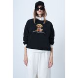 Trend Alaçatı Stili Kadın Siyah Önü Baskılı Oversize Pamuklu Sweatshırt ALC-X14651