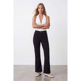 Trend Alaçatı Stili Kadın Siyah Slim Fit Yüksel Bel İspanyol Paça Jean Pantolon Alc-X15663