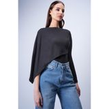 Trend Alaçatı Stili Kadın Siyah Tek Kol Sabit Şal Tasarımlı Örme Crop Bluz ALC-X15041