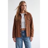 Trend Alaçatı Stili Kahverengi Çift Cepli Çıt Çıt Kapamalı Oversize Gömlek Gabardin Ceket VS01197