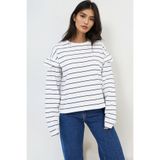 Trend Alaçatı Stili Lacivert-Çizgili Bisiklet Yaka Omuzları Fırfırlı Bluz ALC-X14862