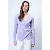 Trend Alaçatı Stili Lila Kruvaze Kesim Drape Detaylı Bluz ALC-X14707
