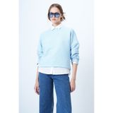 Trend Alaçatı Stili Mavi Bisiklet Yaka Yarasa Kol Geniş Kesim Basic Bluz ALC-X14391