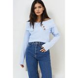 Trend Alaçatı Stili Mavi Madonna Yaka Düğme Aksesuarlı Triko Bluz ALC-X14673