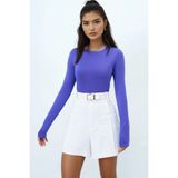 Trend Alaçatı Stili Mor Bisiklet Yaka Tulumlu Alttan Çıtçıtlı Bluz ALC-X14388