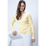 Trend Alaçatı Stili Sarı Kruvaze Kesim Drape Detaylı Bluz ALC-X14707