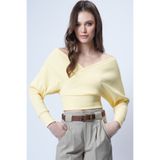 Trend Alaçatı Stili Sarı Ön Arka V Yaka Kruvaze Bluz ALC-019-053-BLZ