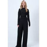 Trend Alaçatı Stili Siyah Bisiklet Yaka Beli Büzgülü Bürümcük Bluz Ve Pantolon Takım ALC-X14565