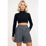 Trend Alaçatı Stili Siyah Duble Paça Çift Cepli Kışlık Kaşe Şort ALC-X13297