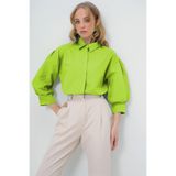 Trend Alaçatı Stili Su Yeşili Balon Kol Gizli Patlı Basic Poplin Gömlek ALC-X9654