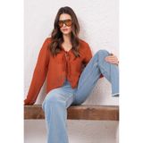 Trend Alaçatı Stili Tarçın Şifon Bağlamalı Bluz ALC-X14784
