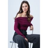 Trend Alaçatı Stili Violet Madonna Yaka Omuzu Aksesuar Detaylı Örme Bluz ALC-X14557