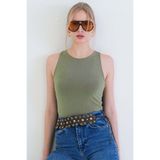 Trend Alaçatı Stili Yeşil Halter Yaka Slim Fit Sandy Bluz ALC-X13447