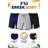 TREND ALİSSE 3 lü Erkek siyah-gri-lacivert rahat yazlık tatil bermuda Şort -cepli Sporcu Fitness Gym Şortu