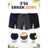 TREND ALİSSE 3 lü erkek siyah-lacivert-füme bermuda spor rahat yazlık tatil şort