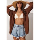 Trend Alisse Kadın Kahverengi Bürümcük Kimono Ceket-düz Kahverengi