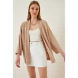 Trend Alisse Kadın Taş Bürümcük Kimono Ceket-düz Taş/bej Bej