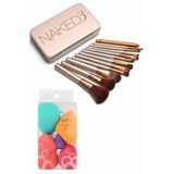 Trend Beauty 12'li Bambu Saplı Özel Metal Kutusunda Makyaj Fırça Seti & 5'li Latex Makyaj Süngeri