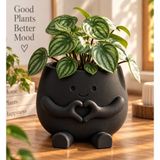 Trend Clicker 13X10 cm Büyük Boy Sevimli Kalp Saksı – Figürlü Dekoratif Sukulent Kaktüs Saksısı Siyah