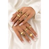 TREND COLLECTİON 10’lu Gold Ayarlanabilir Yüzük Seti - Vintage Kadın VİP Yüzük Set
