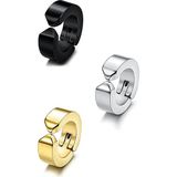 Trend Collection 3'lü Unisex Siyah Gümüş Gold Sıkıştırmalı Halka Küpe Set - Renkli