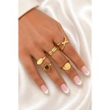 TREND COLLECTİON 5’li Gold Yüzük Seti Güneş Figürlü Ayarlanabilir Kadın Vintage Yüzük