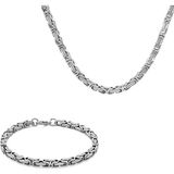 Trend Collection Erkek Çelik 4 mm Kral Model Zincir Kolye Bileklik Set - Antik Gümüş