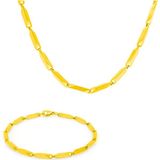Trend Collection Erkek Sarı Çelik Kolye Bileklik Seti - Altın