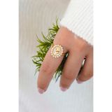 Trend Collection Gold Gül Figürlü Vintage Inci Çerçeveli Ayarlanabilir Kadın Yüzük - Vip