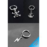 Trend Collection Gümüş Şimşek, Çapa, Kurukafa Model Sallantılı Çelik Unisex Küpe Set (3 Adet)