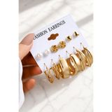 TREND COLLECTİON Kadın Altın Renk Çoklu 6 Çift Küpe Seti Halka İnci Kalp Model
