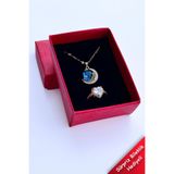 Trend Collection Kadın Paslanmaz Çelik Gold Zirkon Taşlı Gökyüzü Kolye Ve Pandora Yüzük Set (sevgiliye Hediye)