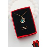 TREND COLLECTİON Kadın Paslanmaz Çelik Gold Zirkon Taşlı Gökyüzü Kolye Ve Su Yolu Yüzük Set