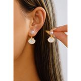 TREND COLLECTİON Pembe Deniz Kabuğu Figürlü İnci Detaylı Gold Sallantılı Küpe