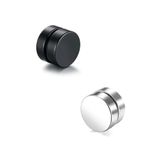 TREND COLLECTİON Siyah Gümüş Düz Yuvarlak Mıknatıslı 8mm Mıknatıs Manyetik Çelik Küpe Set