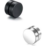 Trend Collection Siyah Gümüş Yuvarlak Mıknatıslı 8mm Mıknatıs Manyetik Çelik Küpe Set - Siyah - Beyaz