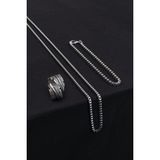 Trend Collection Tüy Yaprak Model Ayarlanabilir Yüzük Küp Bileklik ve Kolye Set - Gümüş