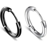 Trend Collection Unisex Cerrahi Çelik Siyah Gümüş Renk 12 mm Klasik Halka Küpe Seti - Siyah - Beyaz