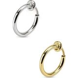 Trend Collection Unisex Gold Gümüş Cerrahi Çelik Deliksiz Fake Piercing Tragus Helix Küpe Set - Beyaz - Altın