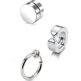Trend Collection Unisex Gümüş 3 Adet Deliksiz Sıkıştırmalı Mıknatıslı Çelik Küpe Set
