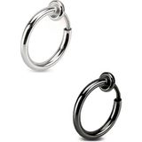 Trend Collection Unisex Siyah Gümüş Cerrahi Çelik Deliksiz Piercing Tragus Helix Küpe Set - Siyah - Beyaz