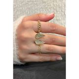 Trend Collection Zirkon Taşlı Gold Zarif Ayarlanabilir Melek Kanadı, Zincir, Yaprak Taç 3'lü Kadın Yüzük Seti - Altın - Standart