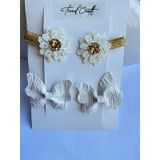 Trend Craft Saç Tokası Seti, Beyaz Çiçek ve Kelebek Desenli, Simli Detaylı, 4 Parça