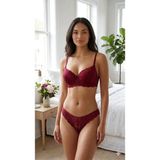Trend Dokunuş Kadın Bordo Dantelli ve Dolgulu Iç Çamaşırı Sütyen Külot Takımı - 80 cm