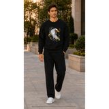 TREND EMMODA Erkek 3D Yırtıcı Kartal Baskılı Eşofman Takımı/Yuvarlak Yaka Sweatshirt ve Eşofman Altı 2'li Takım