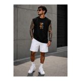 TREND EMMODA Erkek Robot Ayıcık Karakter Baskılı Sıfır Kol Yuvarlak Bisiklet Yaka Siyah Tişört / Tshirt