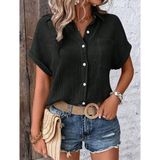 Trend Esinty Kadın Cep Detaylı Kısa Kollu Müslin Kumaş Gömlek - 2XL - 3XL - Siyah