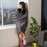 Trend Gibi Wellsoft Kapşonlu Giyilebilir Tv Battaniyesi Unisex - Gri - 70 x 105 cm