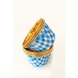 Trend Hediye Sepeti 25'li Mavi Gold Ekoseli Mavi Pötikare Muffin Kek Kalıbı, Kek Kapsülü Cupcake Kalıbı, Airfryer Uyumlu